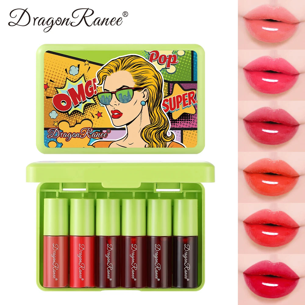 6-Piece Lipstick Set, Easy to Apply, Non-Stick, Moisturizing Lip Gloss in Red, Brown, Pink, Base Lip Gloss, Holiday Makeup, Performance, Gift Lip Gloss Set Zpaxo Dr181