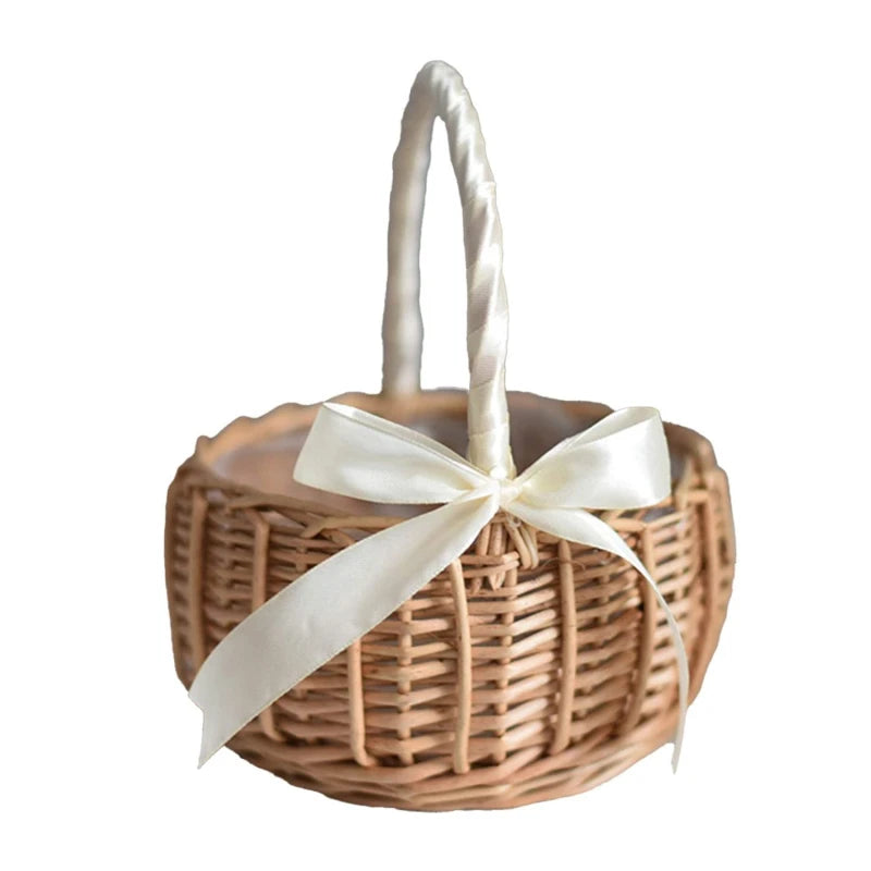 Handwoven Rattan Wedding Basket Detachable Liner Multi-functional Zpaxo White S