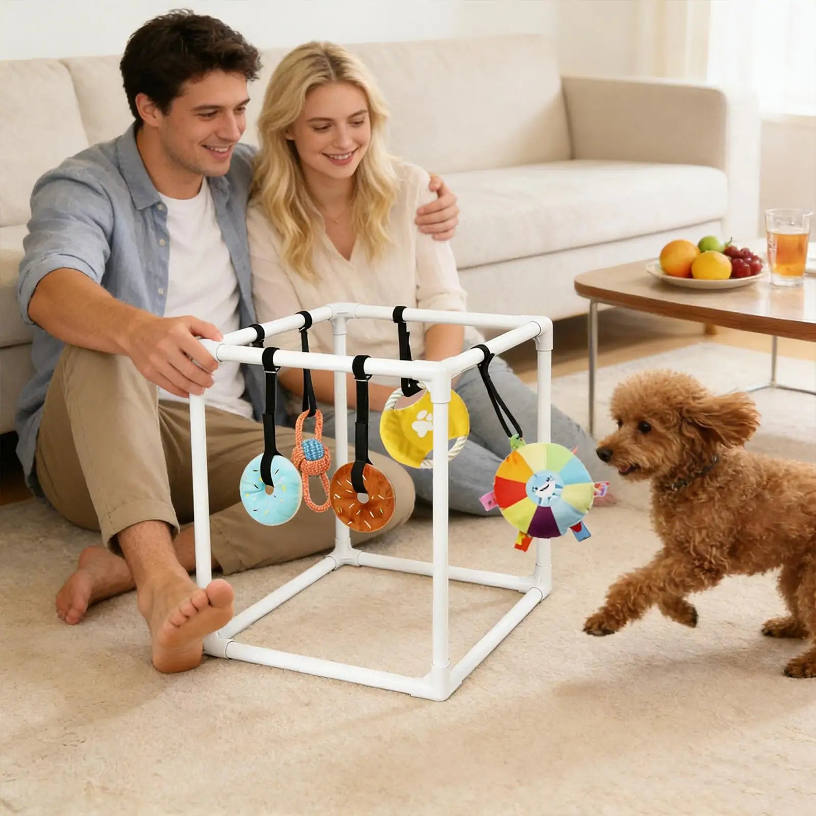 Dog Gym Assembly Frame Training Tool with 5 Toys Dog Playground Equipment for Training Teething Calming Indoor Floor Play Zpaxo
