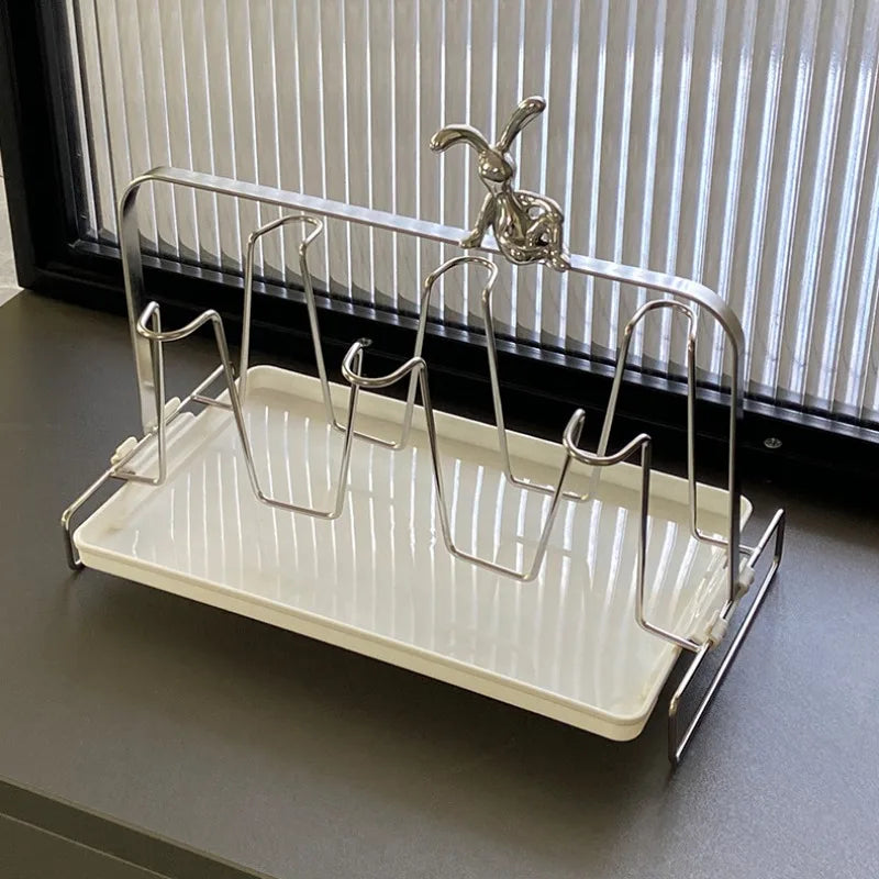 6-Slot Stainless Cup Rack Kitchen Countertop Holder Organizer Modern