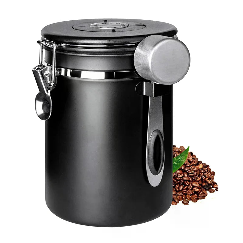 1.2 1.5 1.8L Coffee Bean Jar Airtight Canister Sealed Stainless Steel With Spoon One Way Valve Cannister Coffee Storage Kitchen Zpaxo