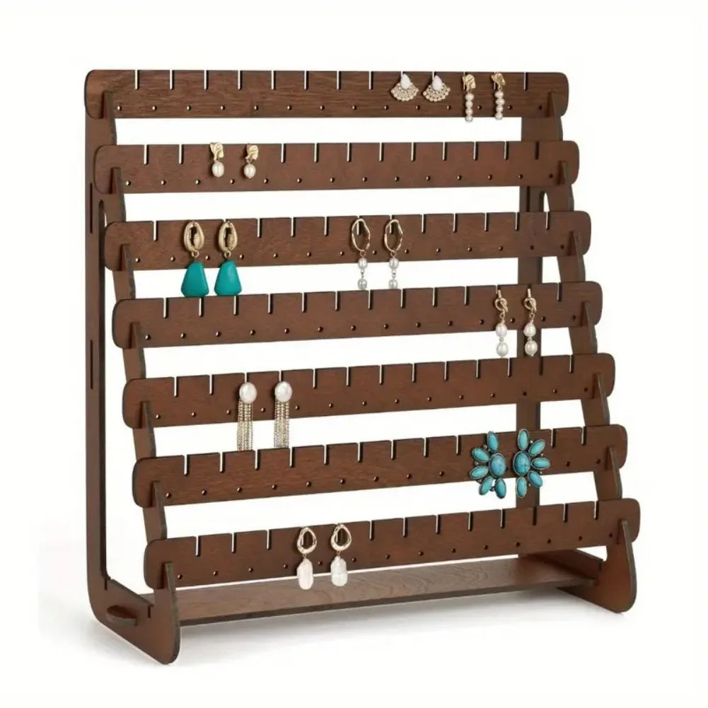 Multilayer Wooden Earring Stand Holder High-capacity Jewelry Storage Organizer Display Rack for Home Living Room Bedroom Zpaxo