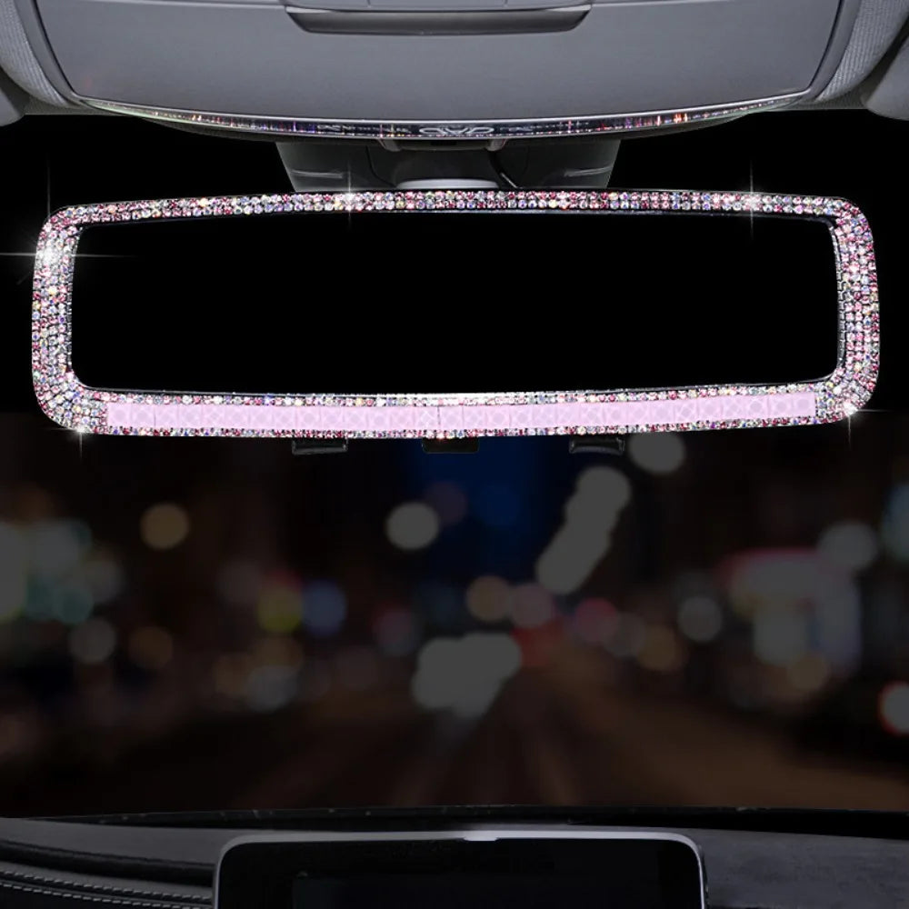Bling Design Car Rearview Mirror Decor Full Rhinestone Shiny Crystal Zpaxo Pink