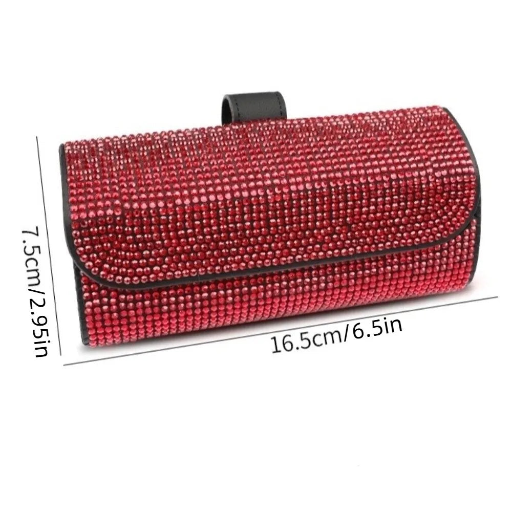 Portable Bling Sun Visor Glasses Case Rhinestone PU Leather Car Eyeglasses Holder Crystal Luxury Sunglasses Storage Box Vehicle Zpaxo