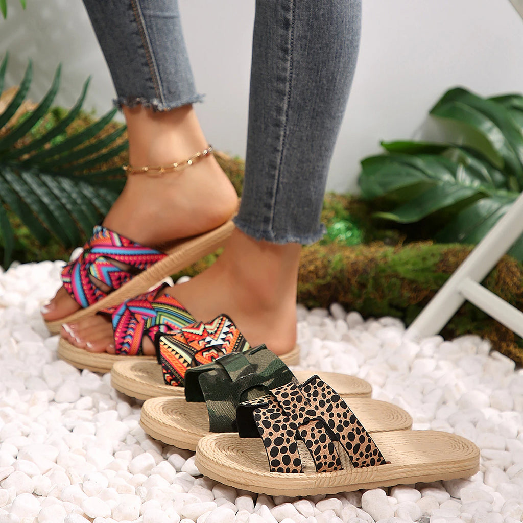 Women Slippers Open Toe Slip on Colorful Beach Shoes Fashion Summer Sandals Ethnic Lightweight Slippers Designer Slides Women Zpaxo