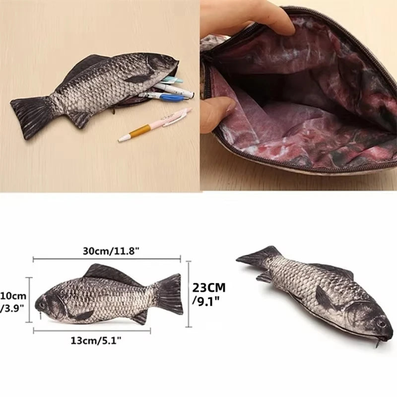 Carp Pen Bag Realistic Fish Shape Pencil Bag Stationery Bag Make-up Pouch With Zipper Back To School Pencil Pouch Pen Bag Zpaxo