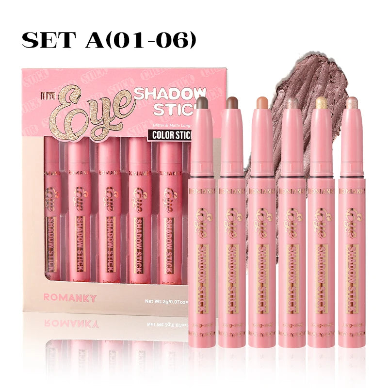 Matte Effect Eyeshadow Stick Natural Long-lasting Multi-purpose Shiny Zpaxo SET A
