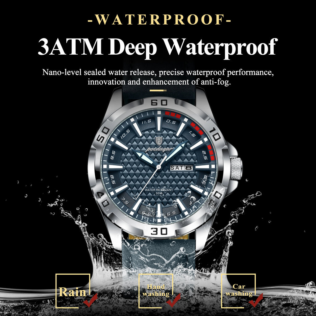 POEDAGAR Original Men Watch Luxury Waterproof Luminous Date Week Watch For Man Quartz Leather Fashion Men's Watches Reloj Hombre Zpaxo