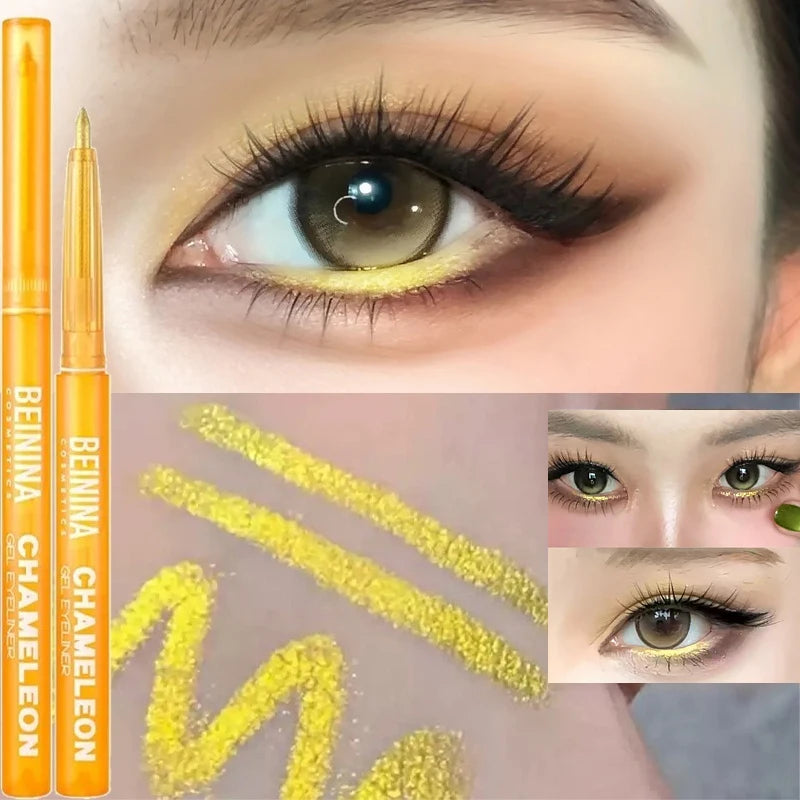 Shiny Chameleon Yellow Eyeliner Gel Pen Metallic Eyeshadow Multicolor Eye Liner Pearlescent Polarized Inner Eyes Pigment Makeup Zpaxo