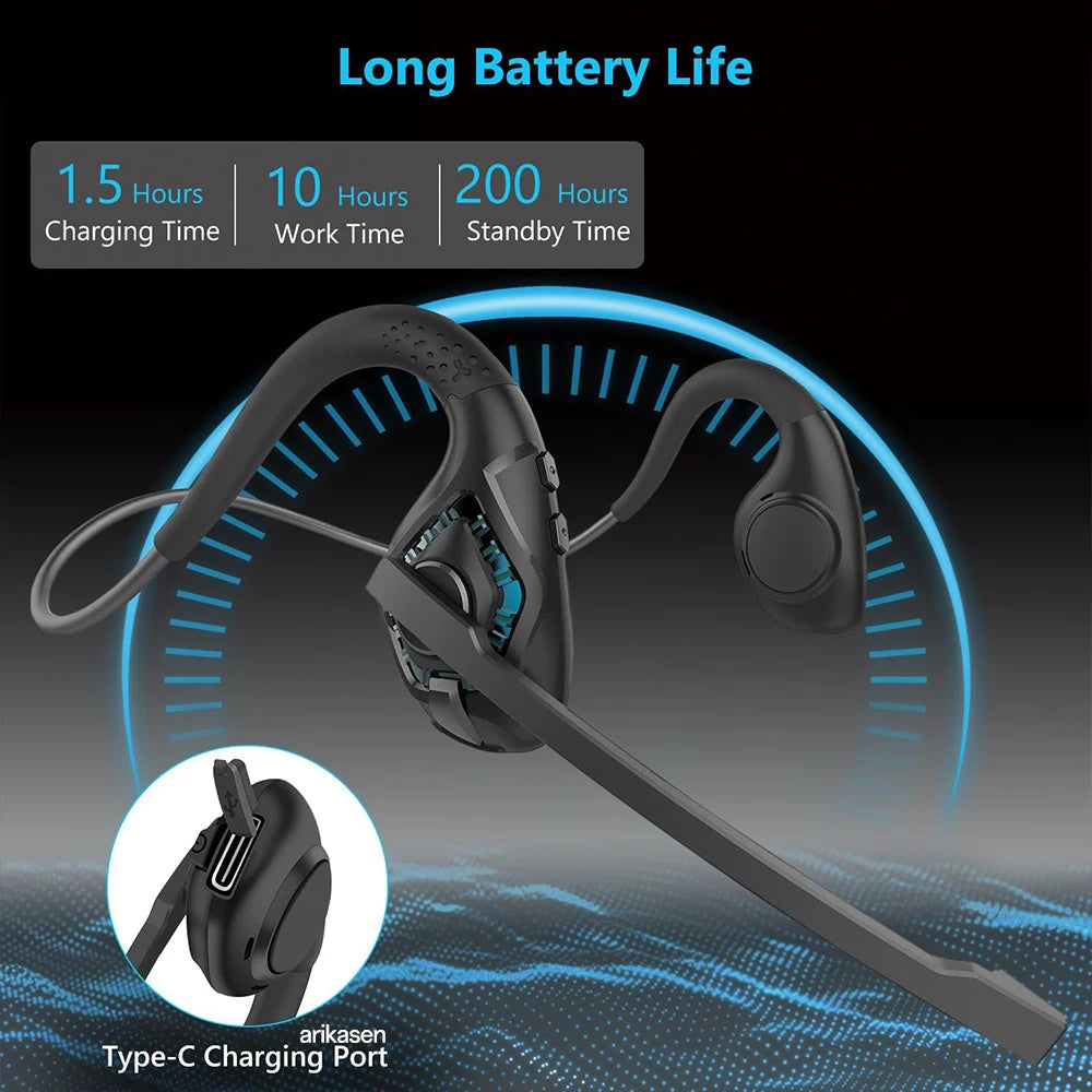 Bluetooth 5 4 Headset Microphone Open Ear Headphones W Noise
