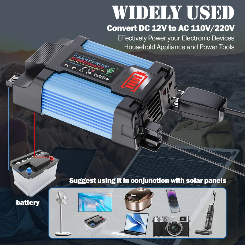 6000W Pure Sine Wave Inverter 12V 220V Smart Fast Charger RV Boats Zpaxo