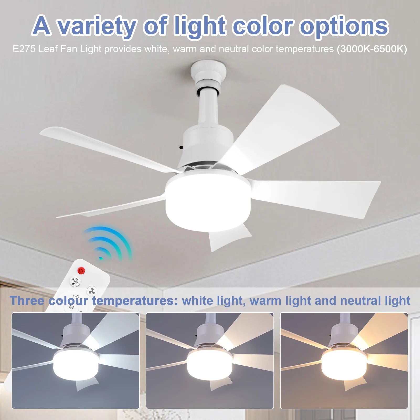 2-in-1 Socket Fan Light Remote 40 Small Ceiling W LED E27 Cordless