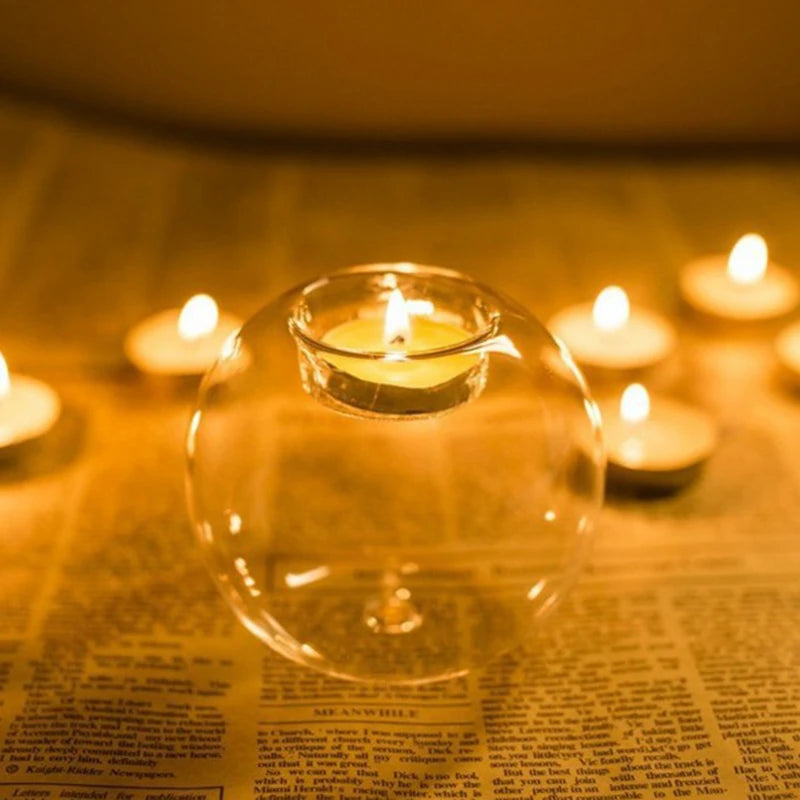 Round Clear Glass Candle Holder Oil Lamp Table Decoration Christmas
