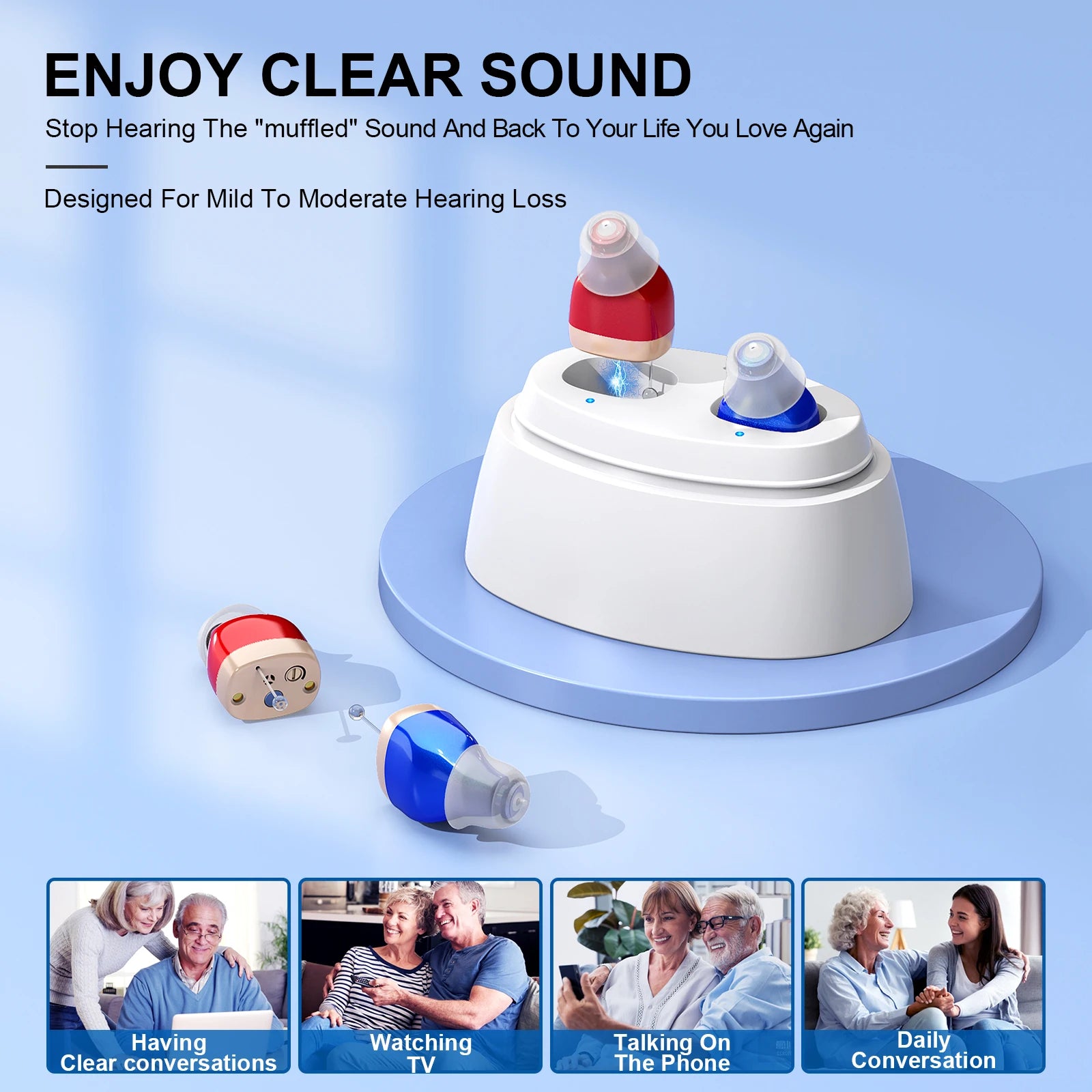 Earbud Headphones In-ear Hearing Amplifiers Devices Rechargeable