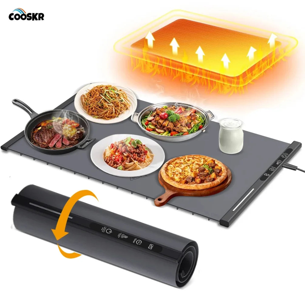 Foldable Silicone Electric Food Warmer Mat | 8-Level Temp Control Electric Food Warmer Zpaxo GRAY-US