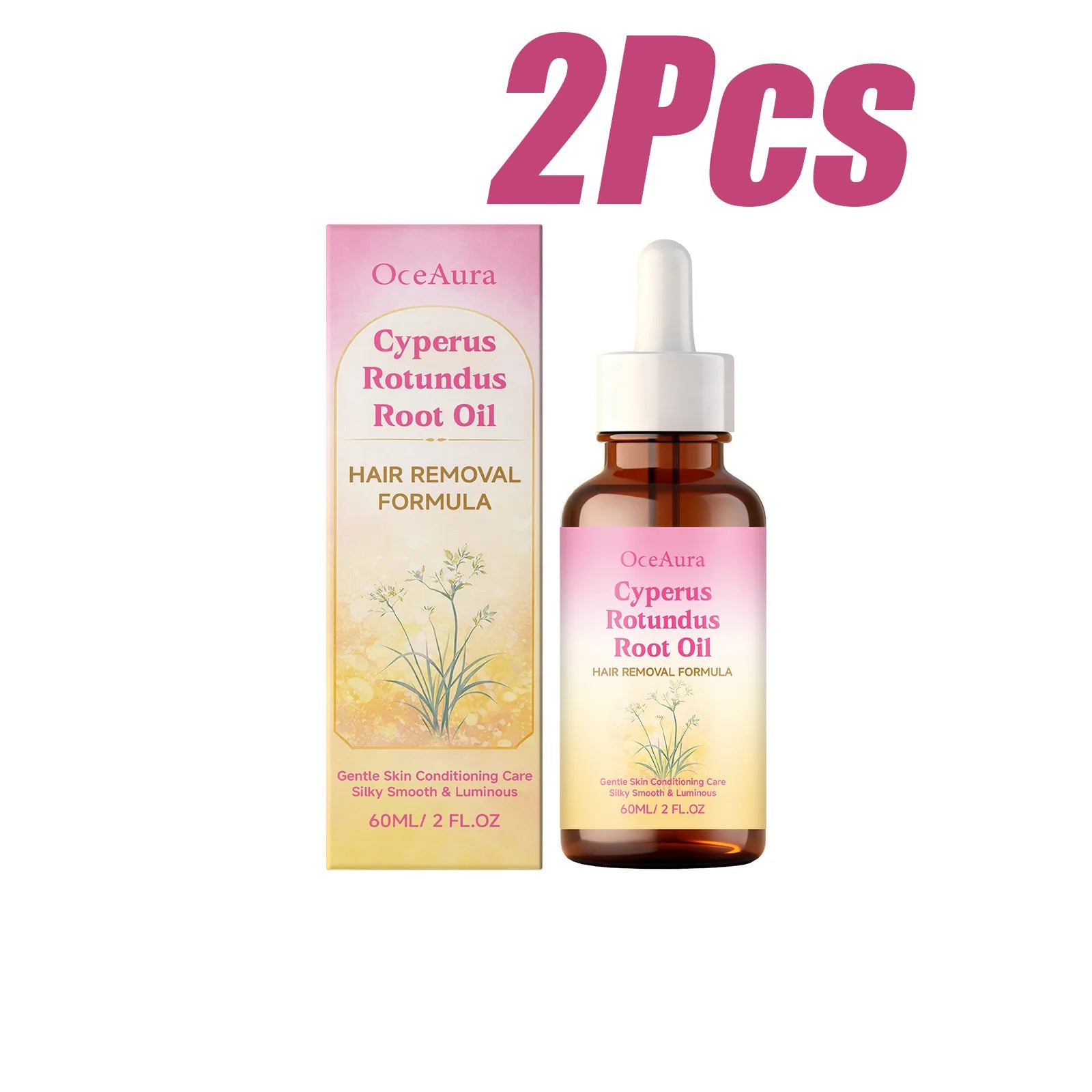 Cyperus Rotundus Root Oil for Hair Removal Smoothing Nourishing Body Skin Care Essential Oil Soothing Skin for Body Legs Arms Zpaxo 2 x 60ml Boxed