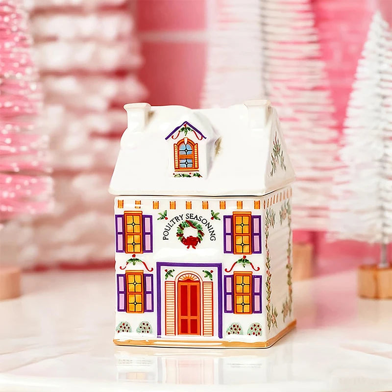 ▶1PCS Holiday Village Spice House Set, Mini Christmas Gingerbread Houses Jars, Kitchen Countertop Festive Decor, New Year Gifts Zpaxo D