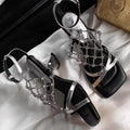 2026 Fashion Narrow Band Open Toe Women's Sandals Rhinestone Mesh Zpaxo Silver 40