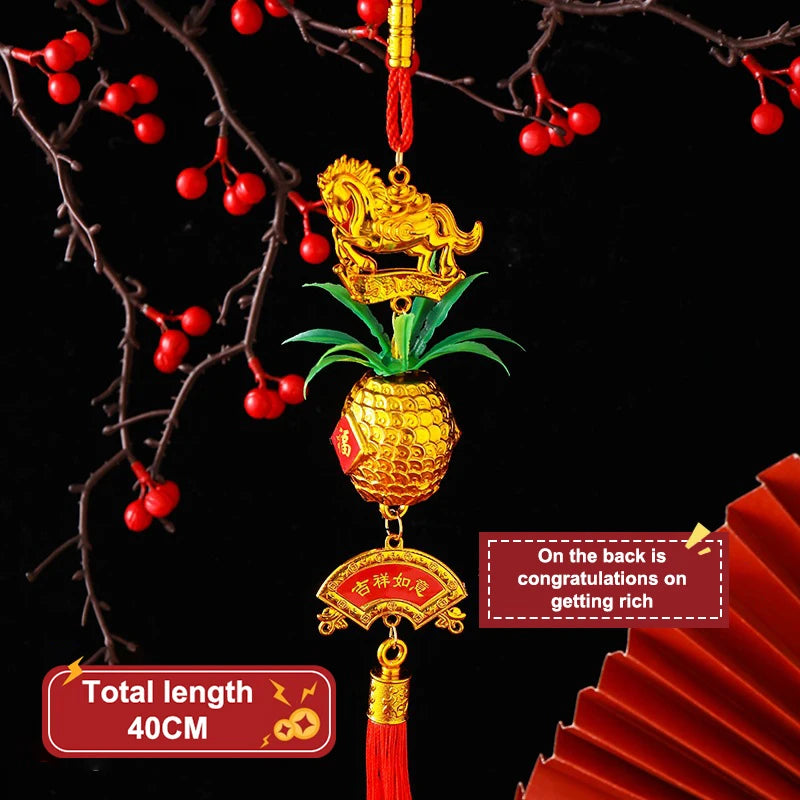 2026 Year Of The Horse Wall Hanging Car Ornament Chinese New Year Red Gold Pineapple Pendant Lucky Decoration Housewarming Gifts Zpaxo A1