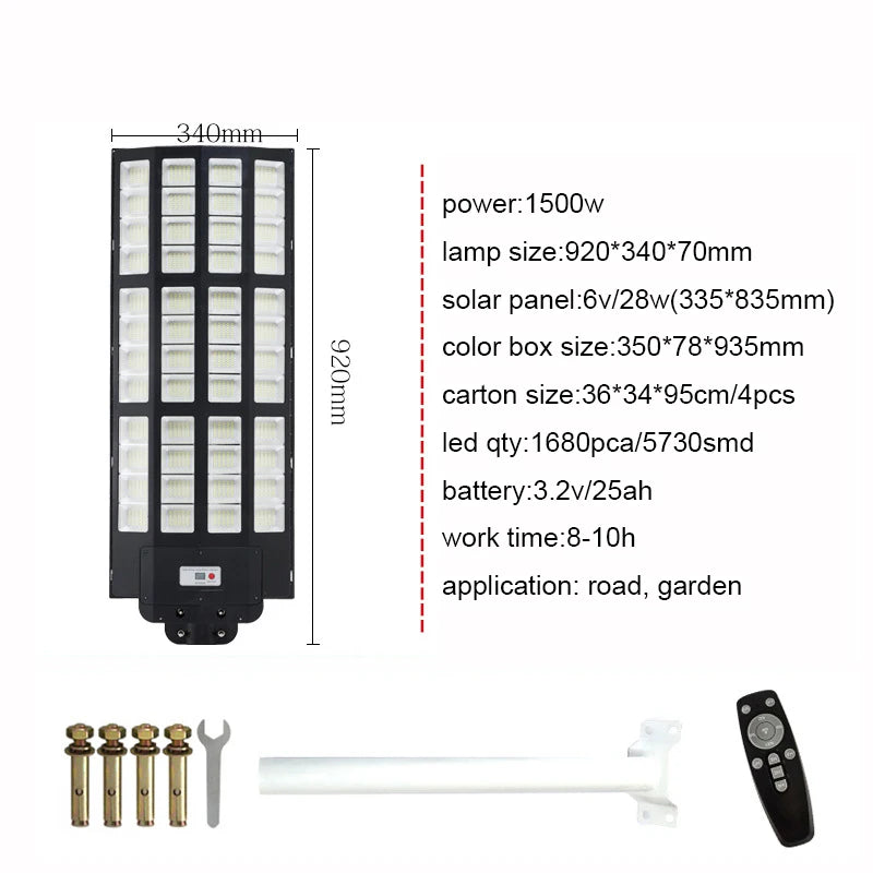 Solar Street Lights Outdoor Flood Motion Sensor Waterproof IP66 Dusk Zpaxo 1500W-Black China Mainland