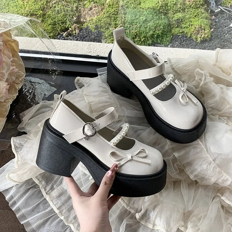 Black Heels Mary Jane Shoes Women 2025Goth Chunky Platform Pumps