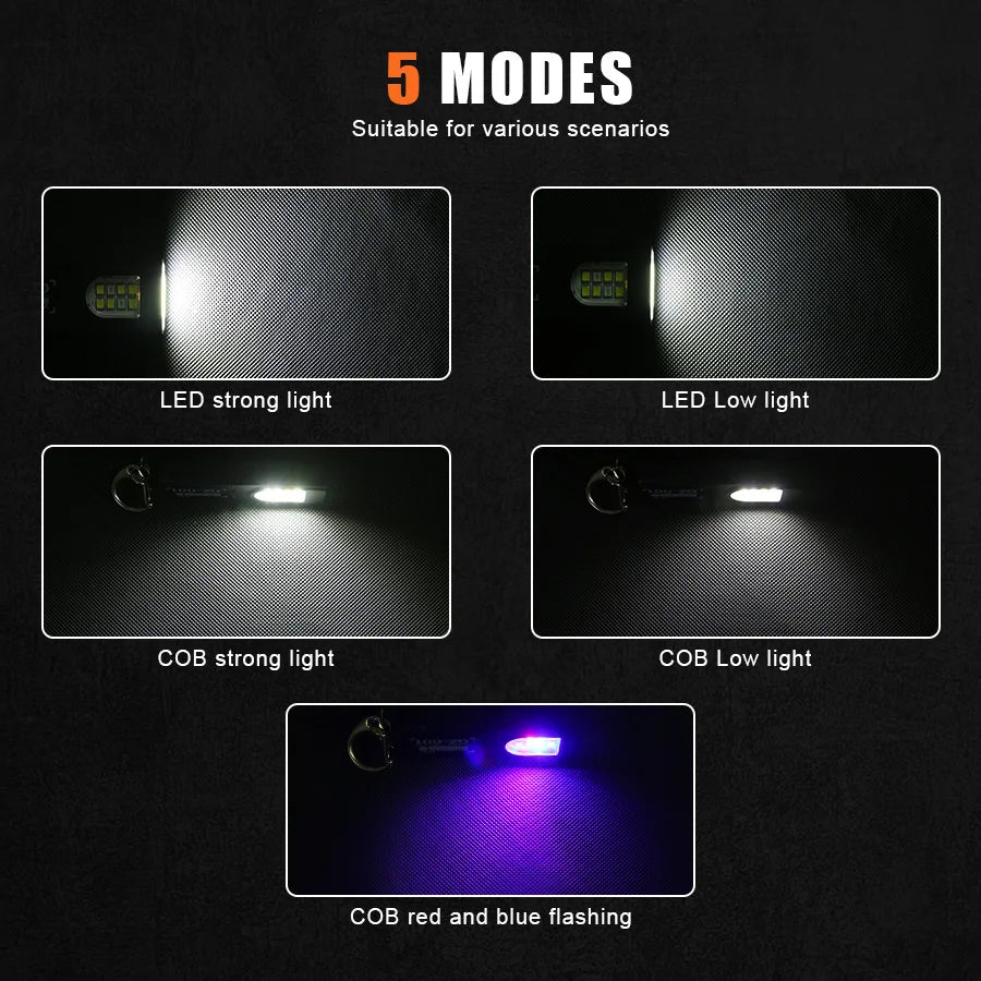 Multifunctional Keychain Flashlight USB Rechargeable Mini COB Work Zpaxo