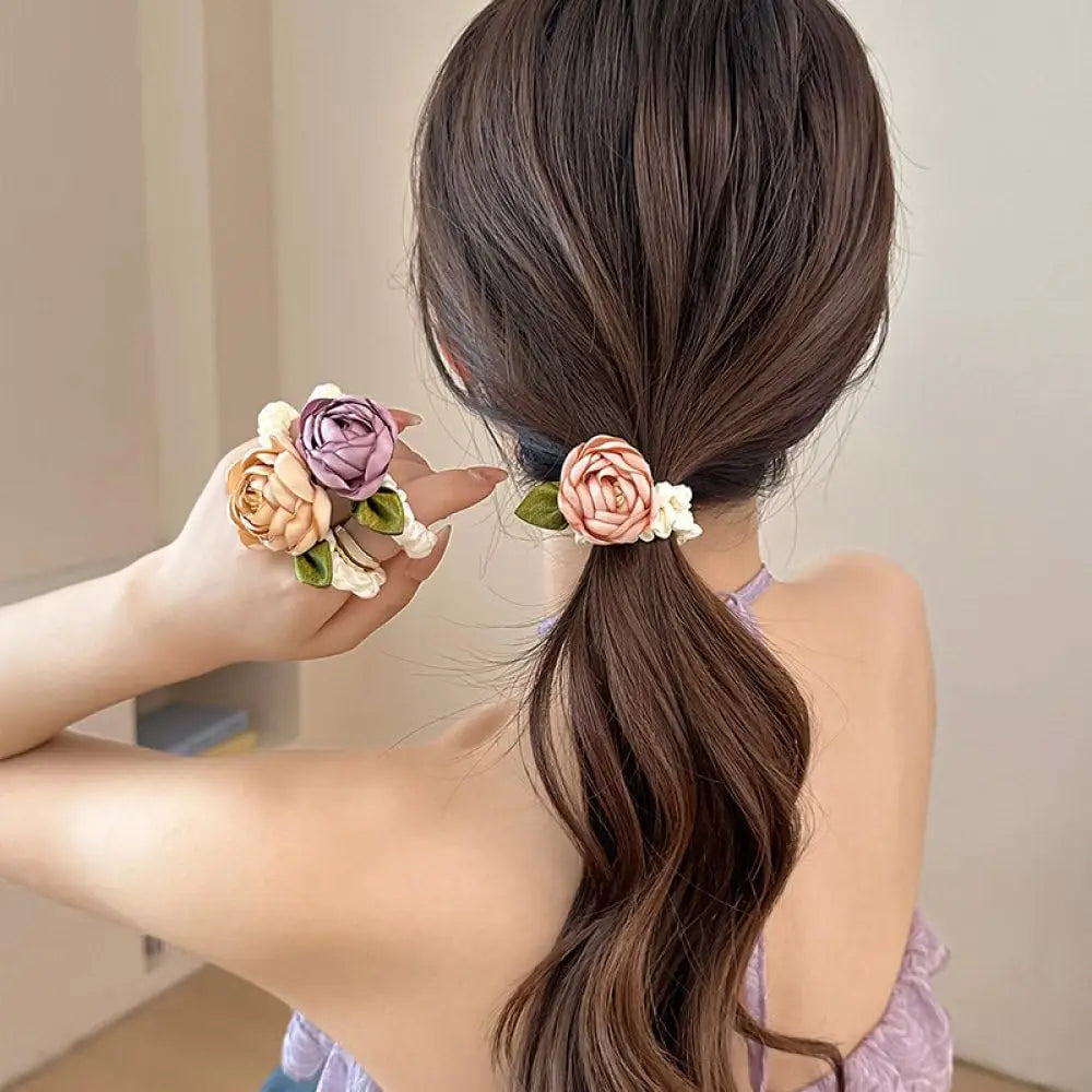 Flower Hair Scrunchies for Women – No-Slip Ponytail Holders
