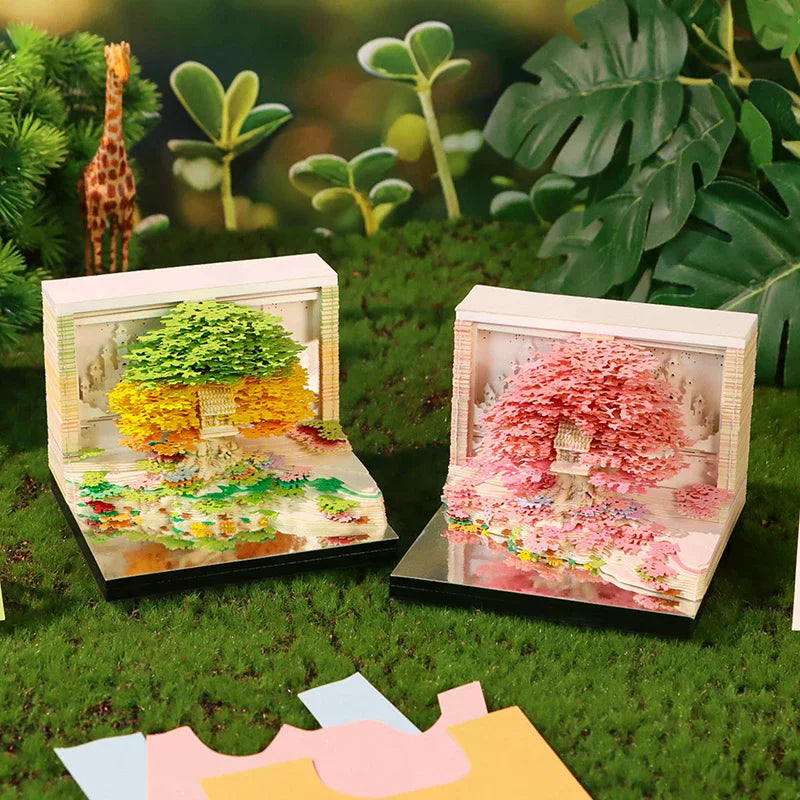 Time Piece Calendar 2026 Desk Calendar With LED Light 3D Tear-away Calendar Paper Carving Art Memo Pad Notepad Gift Christmas Zpaxo
