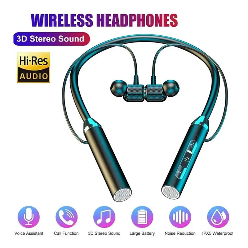 Bluetooth 5.0 Neckband Earphones HiFi Stereo Sports Headset Waterproof Magnetic Earbuds With Mic Neck-hanging Wireless Headphone Zpaxo