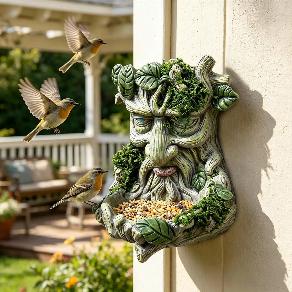 Tree Face Bird Feeder 3D Resin Weather Resistant Decorations Outdoor
