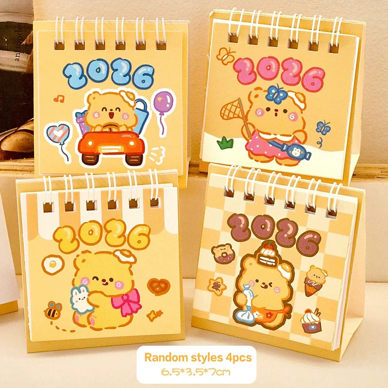2026 Custard Bear Calendar Desk Calendar Portable Coil Schedule Planner Desktop Decoration Daily Planner Office School Supplies Zpaxo 4pcs