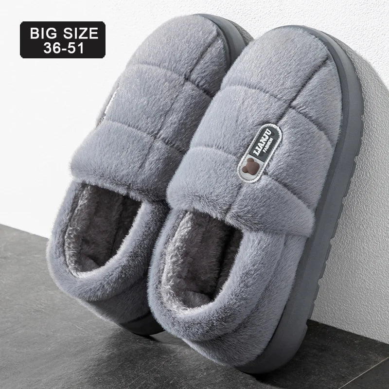 Men's Slippers Winter Solid Wrap Heels Plush Non-slip Warm Women Men