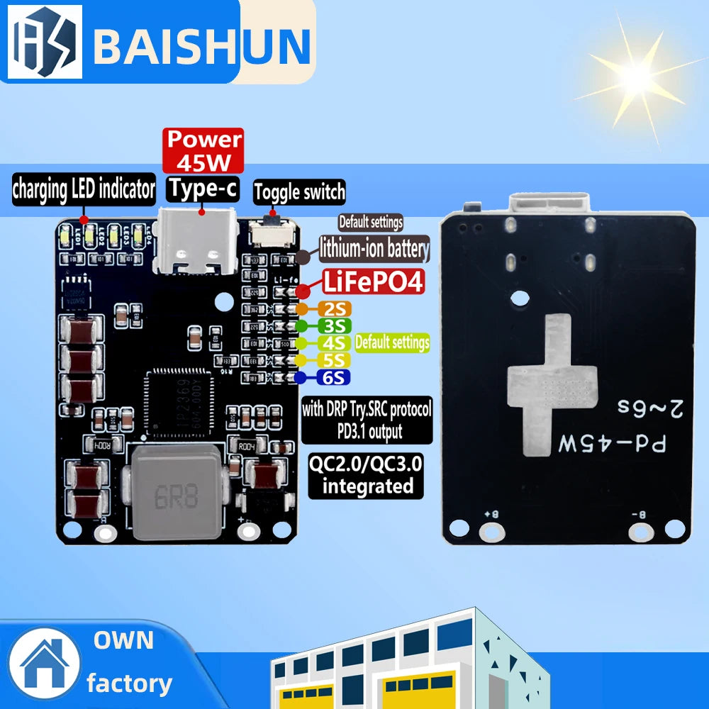 IP2369 45W Battery Management System (BMS) - 2S-6S Charge-Discharge Module, Li-ion/LiFePO4 Compatible for Drones & Power Banks Zpaxo 45w 2pcs