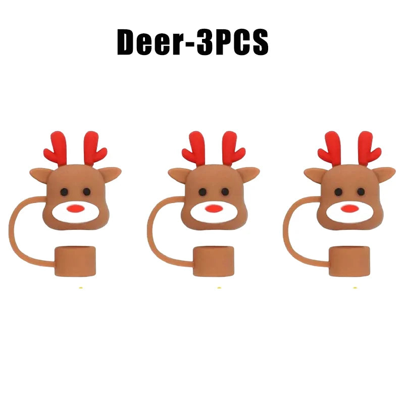 Christmas Straw Covers Caps Tumblers Dustproof Toppers Cups 30 Cup Zpaxo Deer-3PCS