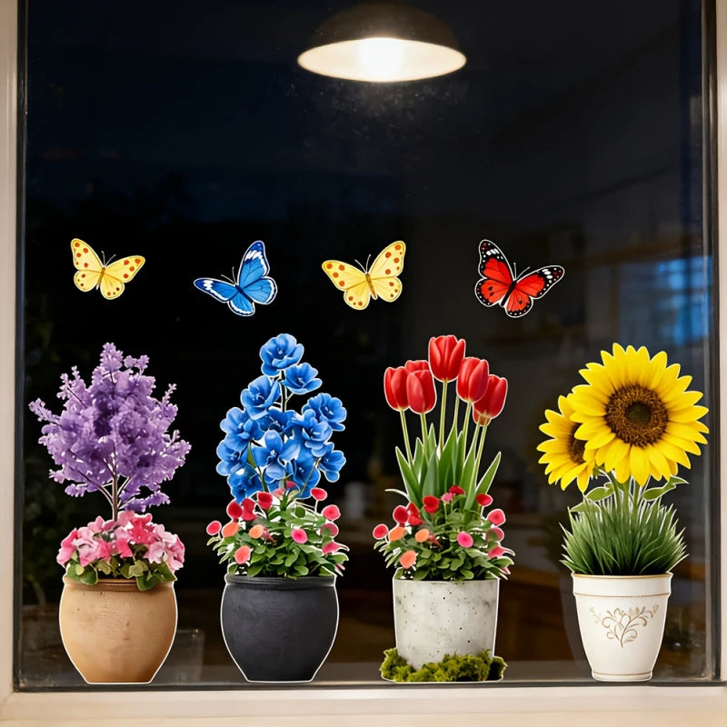 Artificial Potted Plant Wall Decals 3D Window Stickers Waterproof