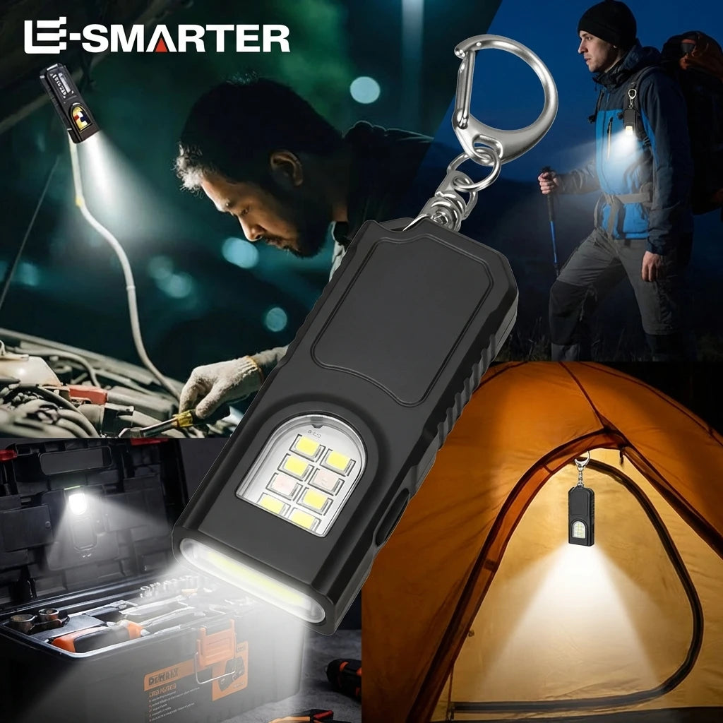 Mini USB Rechargeable Keychain Flashlight – LED & COB, 5 Modes