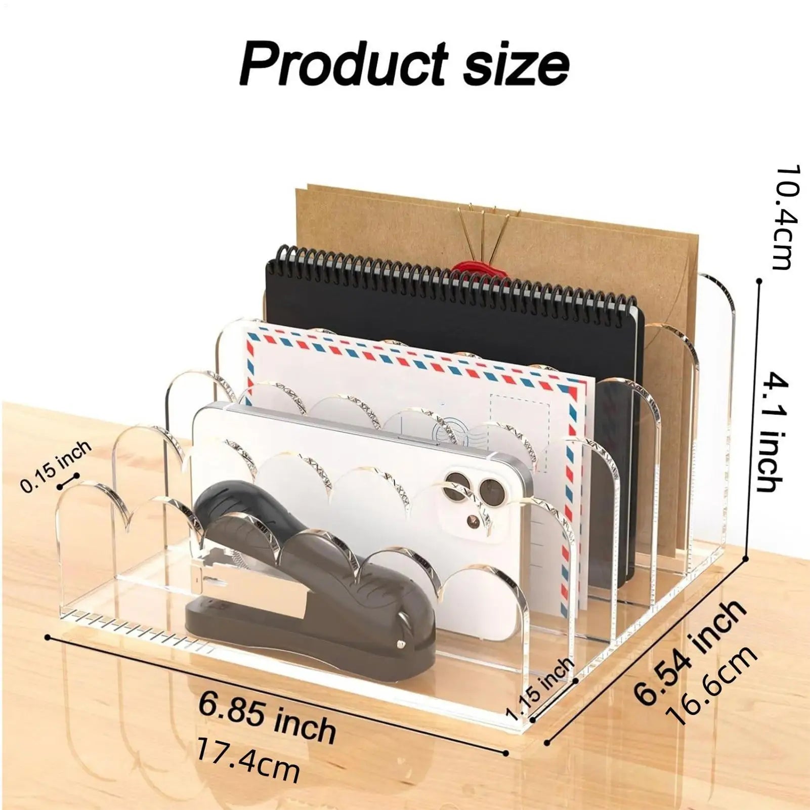 Acrylic Mail Holder 5 Compartments Clear Envelope Organizer Vertical