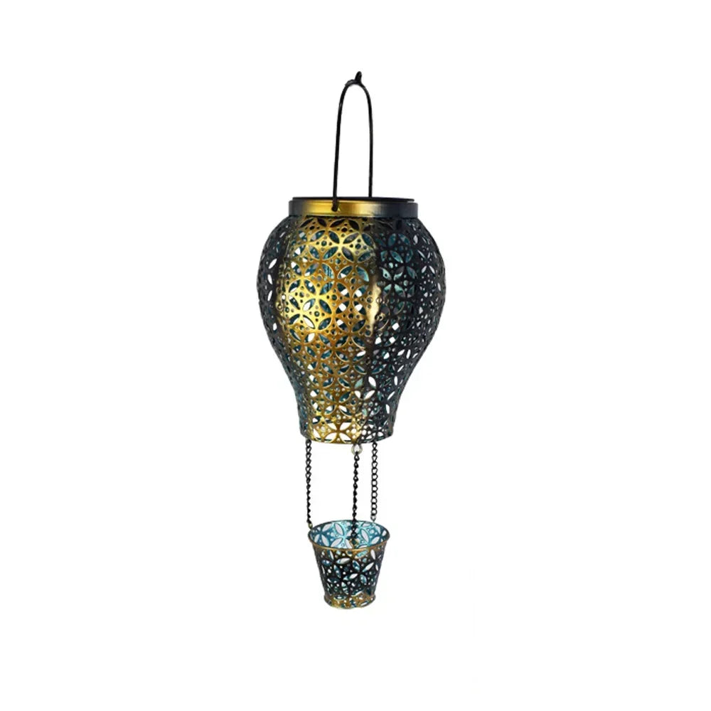 Outdoor Iron Hot Air Balloon Solar Light LED Lawn Lamp Garden Landscape Lantern Christmas Decoration 2025 Zpaxo Blue-Without pole