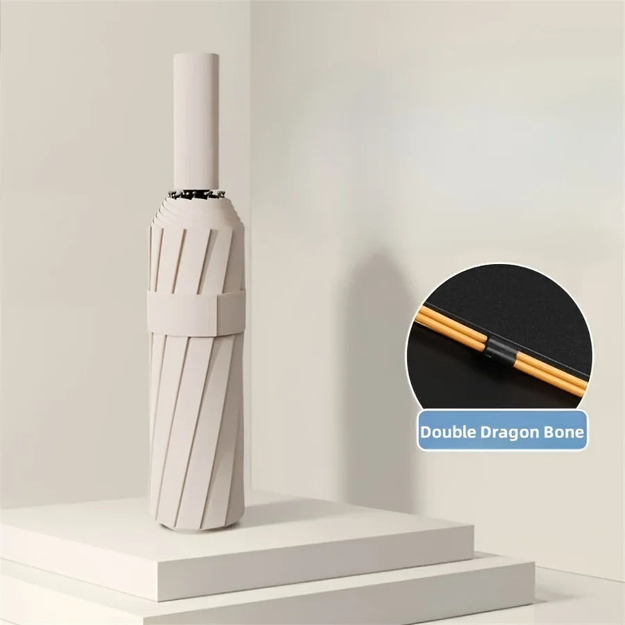 12 Bone Black Glue Fully Automatic Umbrella With Thick And Durable Keel Three Fold Umbrella UV Resistant Folding Umbrella Zpaxo metal-fiber composite 12K As shown