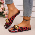 Women Slippers Fish Mouth Toe Exposure Sandals Large Size Shiny Metal Buckle Flat Slippers Women Designer Shoes Slides Women Zpaxo red leopard print 43