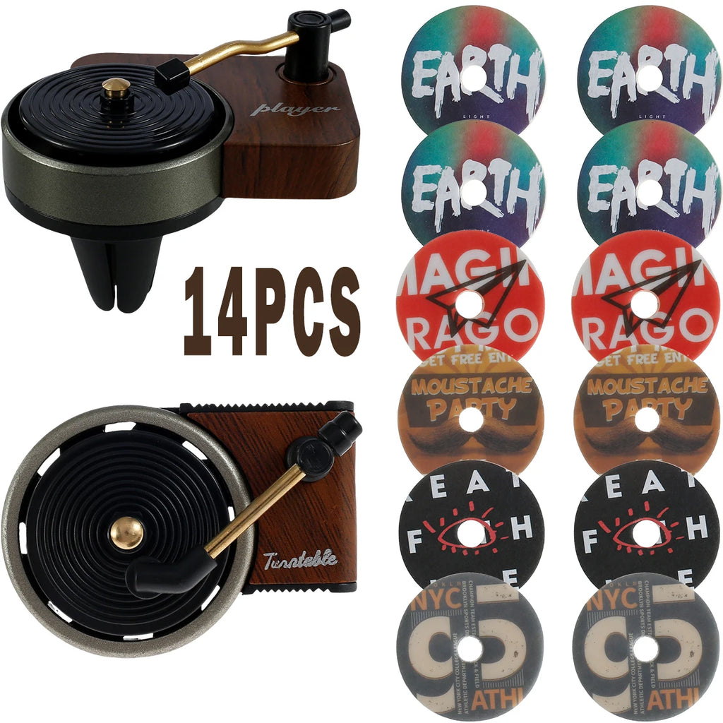 14PCS/SET Car Air Outlet Rotary Aromatherapy Creative Atmosphere Perfume Decoration Retro Gramophone Perfume Fragrance Tablets Zpaxo