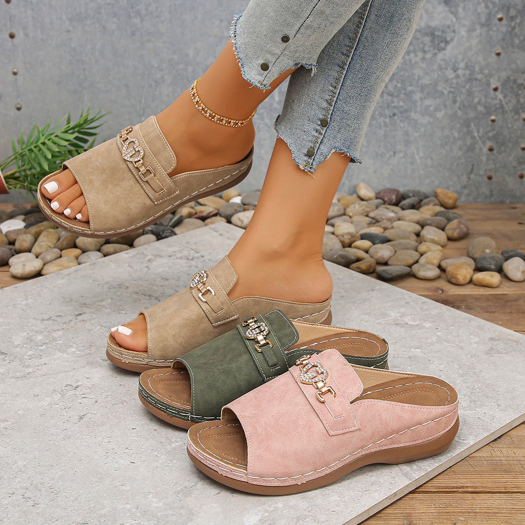 2025 Women Slippers Casual Thick Heel Sandals Large Size Metal Buckle Fish Mouth Slippers Fashionable Roman Shoes Slides Women Zpaxo