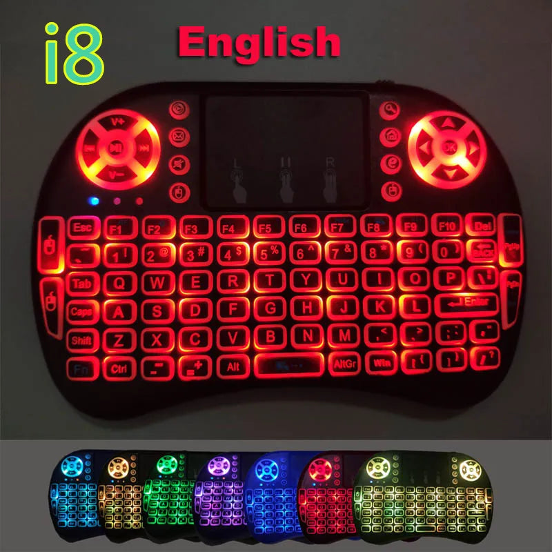 New Mini i10 i8 Keyboard 7 Color Backlit 2.4G Wireless Air Mouse Chargable Keyboard For PC Gamepad Zpaxo