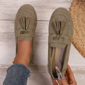 Women Loafers Outdoor Tassels Flat Sneakers Women Comfortable Vacation Shoes Round Toe Walking Shoes Ladies Zapatos De Mujer Zpaxo Khaki 41