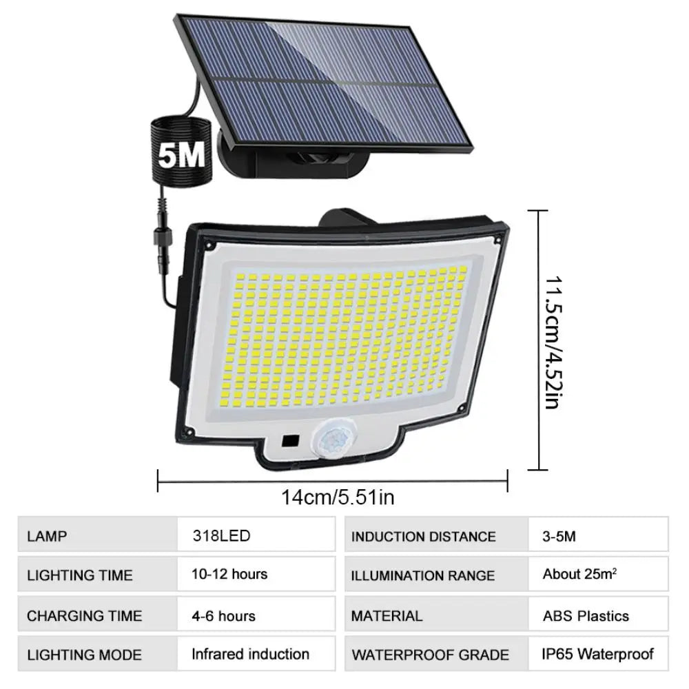 106/318 LED Solar Light Outdoor 328 LED Spotlights IP65 Waterproof Motion Sensor Human Solar Flood Security Lights 3 Modes Zpaxo