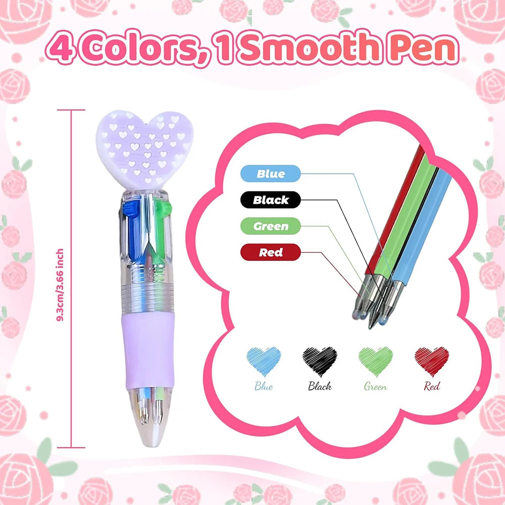 6/12Pcs Heart Ballpoint Pens Valentine's Day Gift 4-in-1 Mini Multicolor Pens for Birthday Party Teacher School Supplies Zpaxo