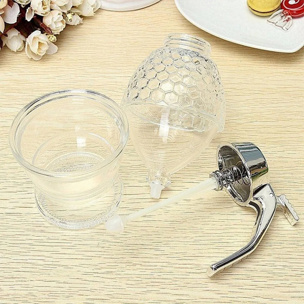 Syrup Dispenser No Drip Container Honey Comb Shaped Jar Sugar Juice