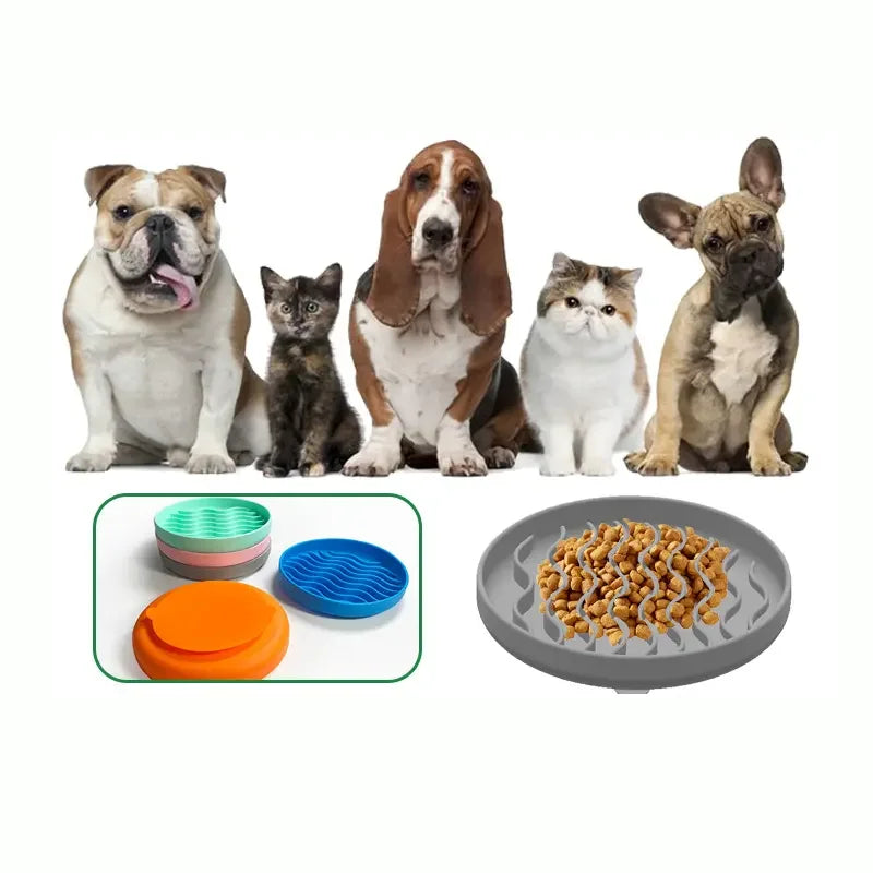 Silicone Pet Cat Dog Slow Food Bowl Fat Help Healthy Round