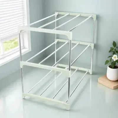 3-Tier Shoe Storage Shelf Rustproof Stainless Steel Material Neat Folding Free Standing Shoe Rack for Household Use