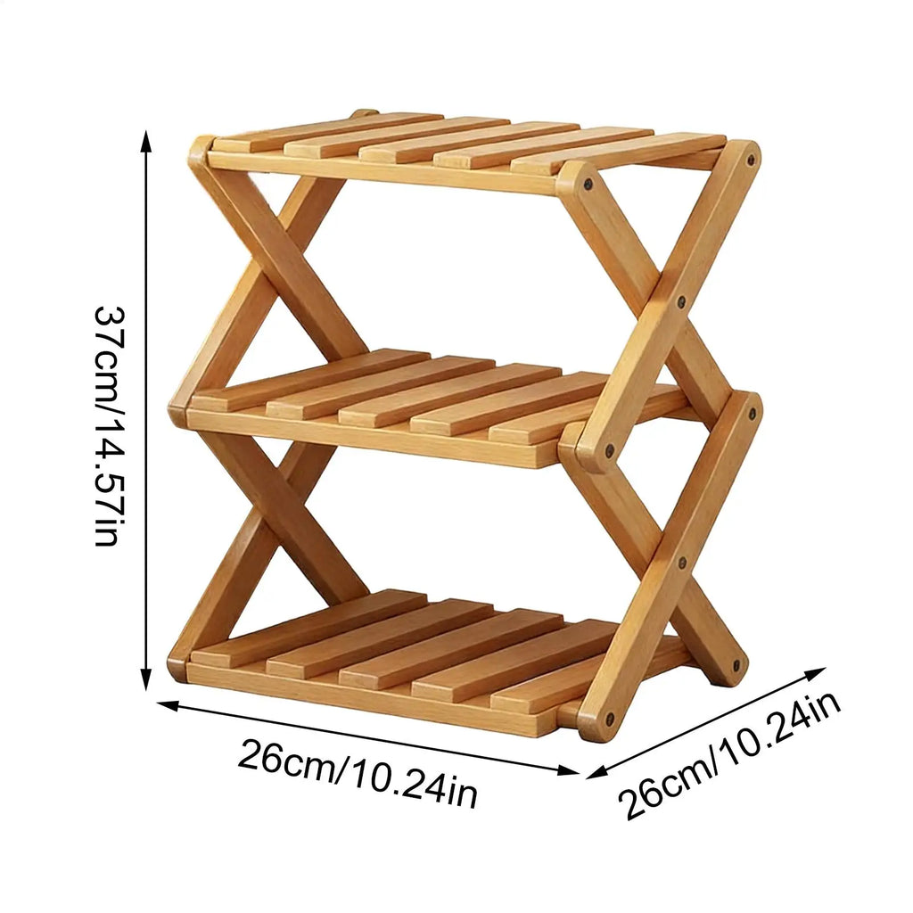 Wood Shoe Rack 3-Tier Expandable Adjustable Folding Organizer Wooden